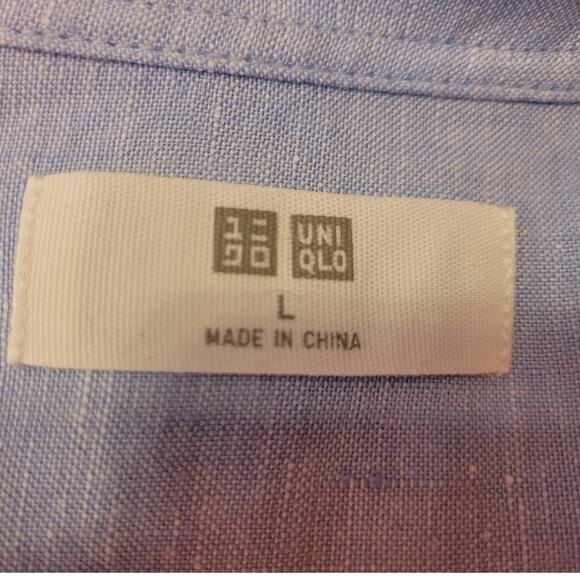 UNIQLO Linen Light Blue Button Down Shirt L Coastal Minimalist Old Money Neutral - Picture 4 of 8